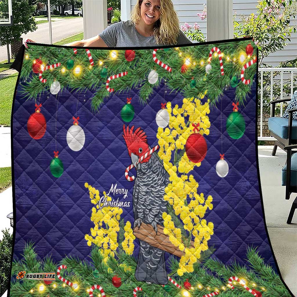 Australia Gang-gang Cockatoo Christmas Quilt Callocephalon Fimbriatum Golden Wattle Blue LT14