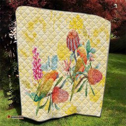 Birds and Floral Aussie Lorikeet Quilt Pastel Yellow LT7