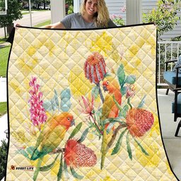 Birds and Floral Aussie Lorikeet Quilt Pastel Yellow LT7