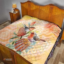 Australia Flame Robin Quilt Petroica Phoenicea Banksia Indigenous Art LT14