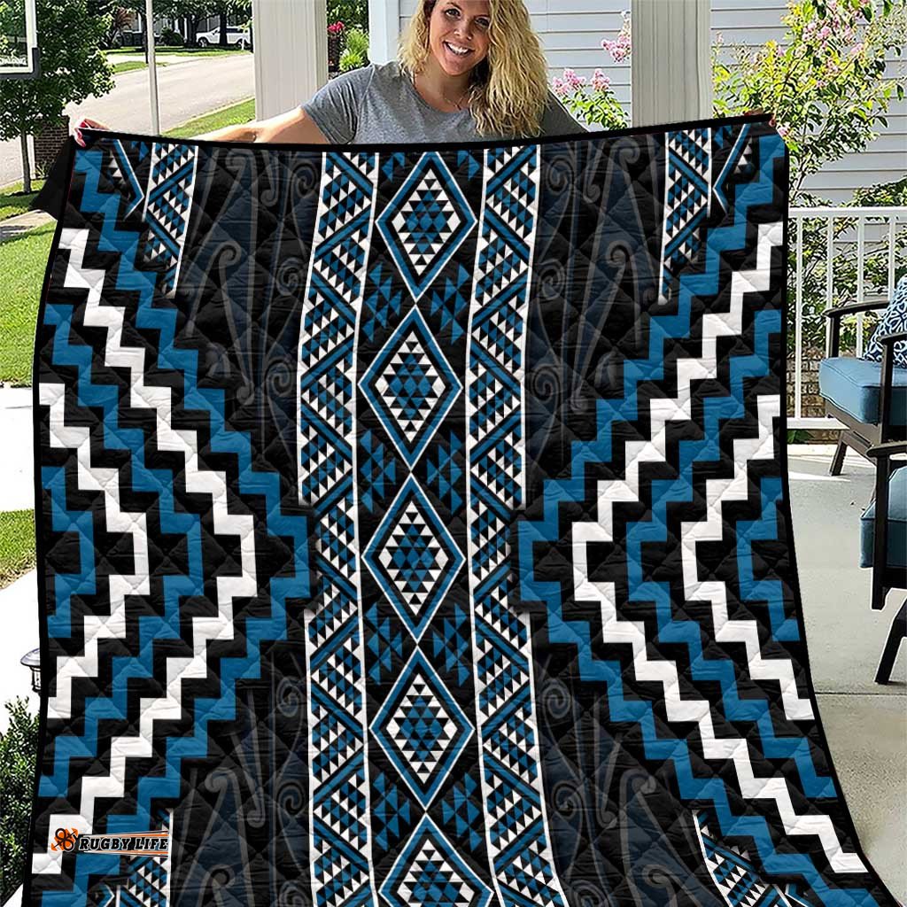 Azure Tukutuku Pattern Aotearoa Quilt Niho Taniwha and Puhoro Motifs LT7