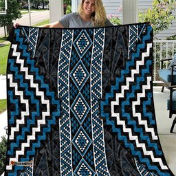 Azure Tukutuku Pattern Aotearoa Quilt Niho Taniwha and Puhoro Motifs LT7