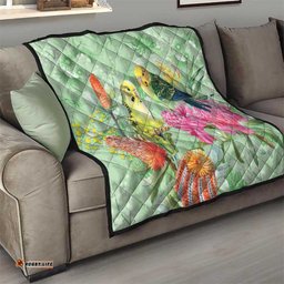 Birds and Floral Aussie Budgerigars Quilt Mint Opal LT7