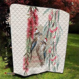 Australia Kookaburra Christmas Quilt Bottlebrush Eucalyptus Blossoms Watercolor LT14