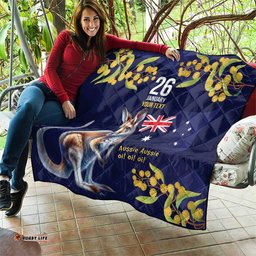 Blue Kangaroo and Golden Wattle Personalised Quilt Happy Australia Day 6 January LT9