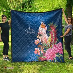 Australia Christmas Pink Cockatoo with Banksia Quilt Snowy Blue LT7
