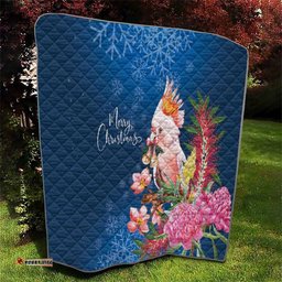 Australia Christmas Pink Cockatoo with Banksia Quilt Snowy Blue LT7