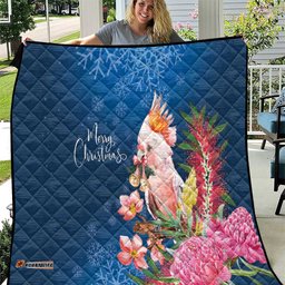 Australia Christmas Pink Cockatoo with Banksia Quilt Snowy Blue LT7
