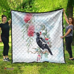Australia Magpie Christmas Quilt Eucalyptus Aboriginal Watercolor Stylized LT14
