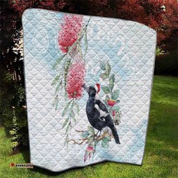 Australia Magpie Christmas Quilt Eucalyptus Aboriginal Watercolor Stylized LT14