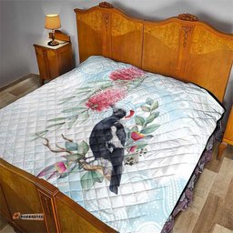 Australia Magpie Christmas Quilt Eucalyptus Aboriginal Watercolor Stylized LT14