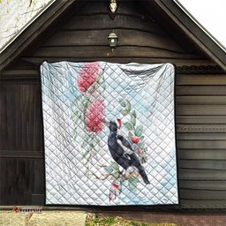 Australia Magpie Christmas Quilt Eucalyptus Aboriginal Watercolor Stylized LT14