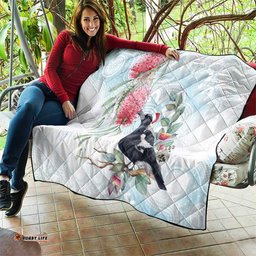 Australia Magpie Christmas Quilt Eucalyptus Aboriginal Watercolor Stylized LT14