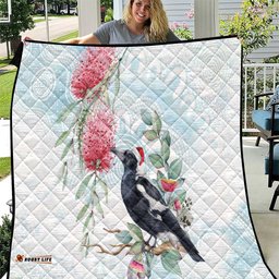 Australia Magpie Christmas Quilt Eucalyptus Aboriginal Watercolor Stylized LT14