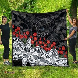 Carlton Blues ANZAC Day Quilt Indigenous Dot Art with Poppy Flower Tribute TS04
