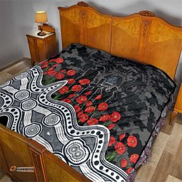 Carlton Blues ANZAC Day Quilt Indigenous Dot Art with Poppy Flower Tribute TS04