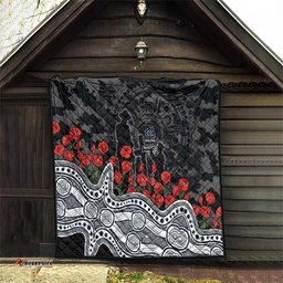 Carlton Blues ANZAC Day Quilt Indigenous Dot Art with Poppy Flower Tribute TS04