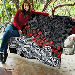 Carlton Blues ANZAC Day Quilt Indigenous Dot Art with Poppy Flower Tribute TS04