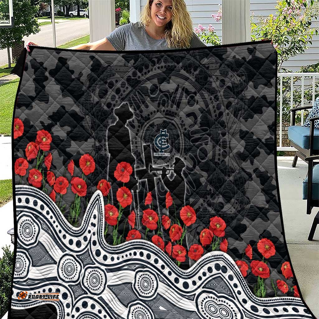 Carlton Blues ANZAC Day Quilt Indigenous Dot Art with Poppy Flower Tribute TS04