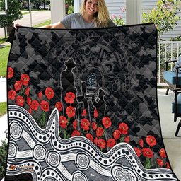 Carlton Blues ANZAC Day Quilt Indigenous Dot Art with Poppy Flower Tribute TS04