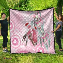Australia Funny Pink Galah Christmas Quilt Aboriginal Eucalyptus Blossoms Watercolor LT14