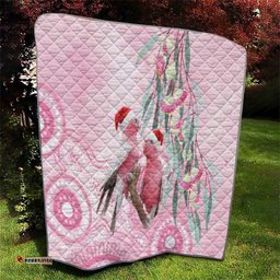 Australia Funny Pink Galah Christmas Quilt Aboriginal Eucalyptus Blossoms Watercolor LT14