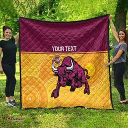 Custom Australia Queensland Cricket Quilt Go Bulls - Aboriginal Art LT14