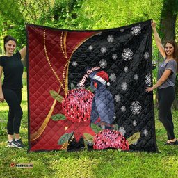 Australia Palm Cockatoo Christmas Quilt Probosciger Aterrimus Waratah Merry Chrissie LT14