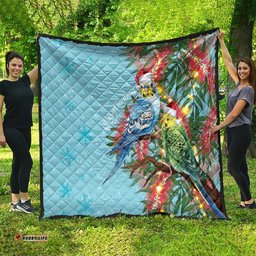 Blue Budgies on Callistemon Quilt Merry Christmas Aussie LT7