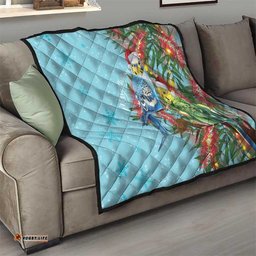 Blue Budgies on Callistemon Quilt Merry Christmas Aussie LT7
