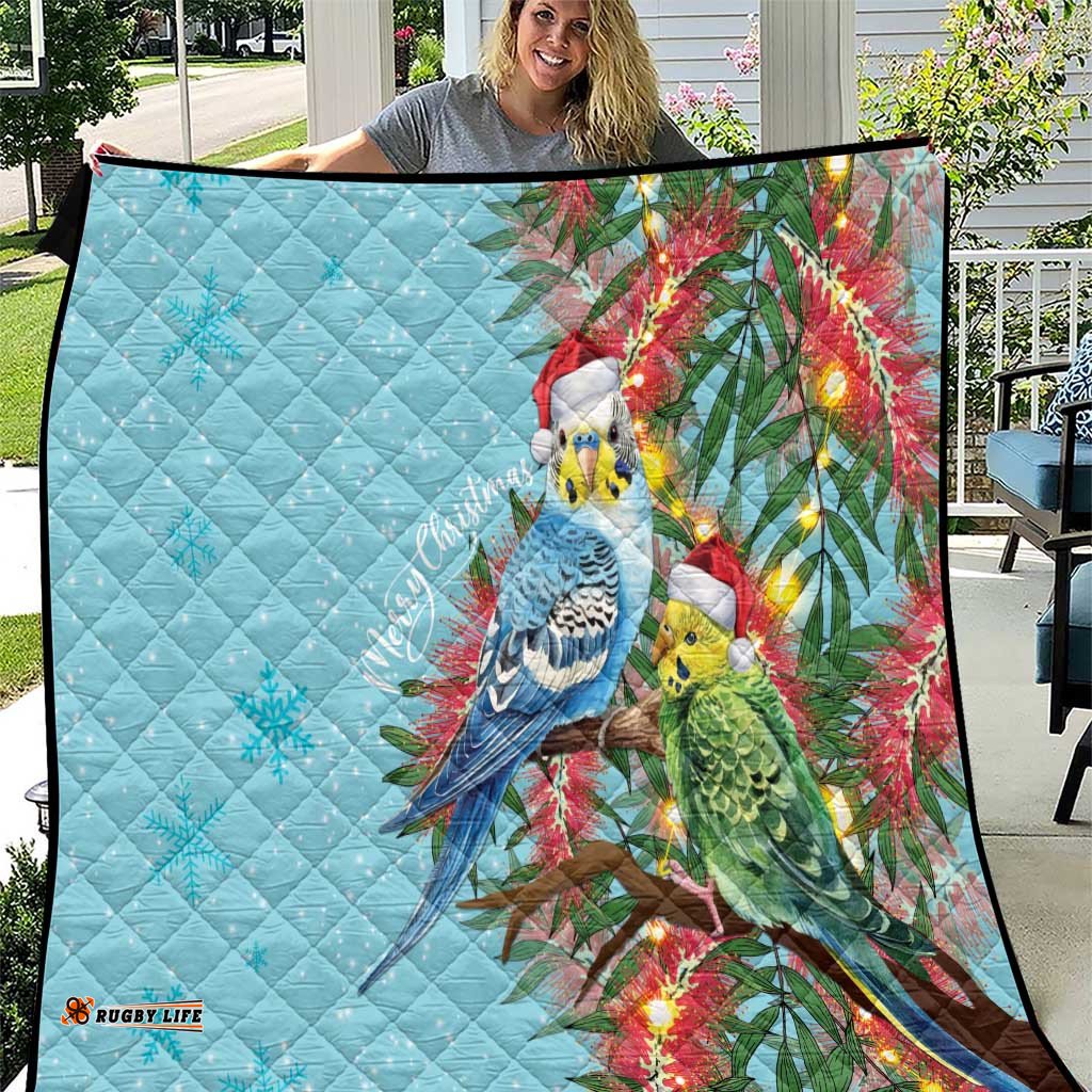 Blue Budgies on Callistemon Quilt Merry Christmas Aussie LT7