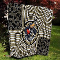 Collingwood Football Club Quilt Indigenous Monochrome Dot Art Mascot Style TS04