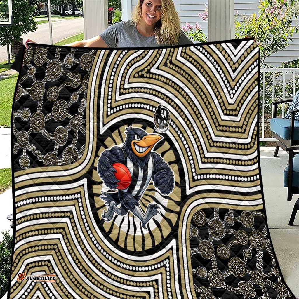 Collingwood Football Club Quilt Indigenous Monochrome Dot Art Mascot Style TS04