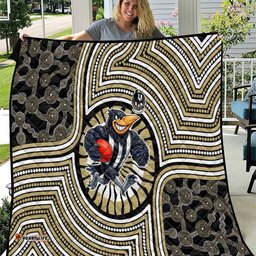 Collingwood Football Club Quilt Indigenous Monochrome Dot Art Mascot Style TS04
