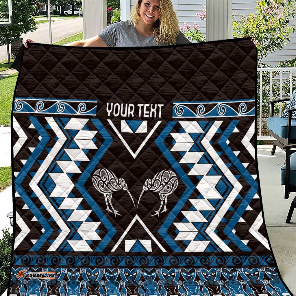Personalised Taniko Motifs Aotearoa Quilt Waitangi Kowhaiwhai Kiwi - Blue LT7