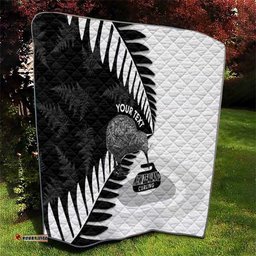 New Zealand Silver Fern Curling Personalised Quilt Aotearoa Kiwi Ponga Black White Version LT14