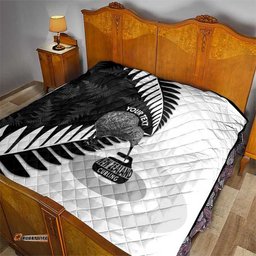 New Zealand Silver Fern Curling Personalised Quilt Aotearoa Kiwi Ponga Black White Version LT14