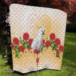 New Zealand Aotearoa Cockatoo Quilt Maori Pattern With Pohutukawa Flowers LT05