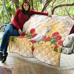 New Zealand Aotearoa Cockatoo Quilt Maori Pattern With Pohutukawa Flowers LT05