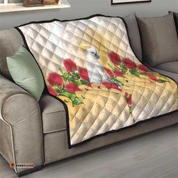 New Zealand Aotearoa Cockatoo Quilt Maori Pattern With Pohutukawa Flowers LT05