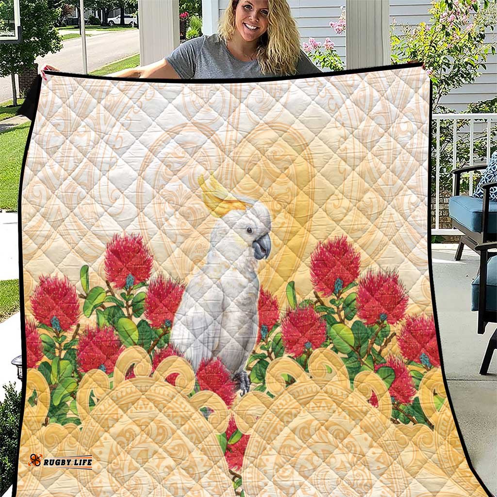 New Zealand Aotearoa Cockatoo Quilt Maori Pattern With Pohutukawa Flowers LT05