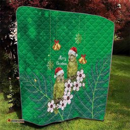 New Zealand Kakapo Christmas Quilt Owl Parrot Santa Sliver Fern Manuka - Green LT14
