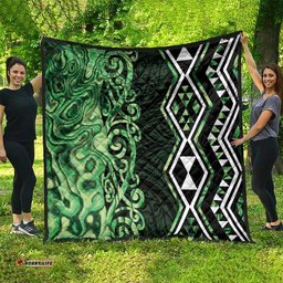 Green Aotearoa Quilt Taniko Motifs With Paua Shell Kowhaiwhai LT14