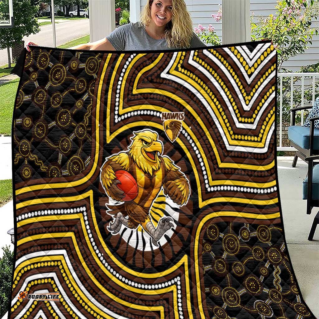 Hawthorn Hawks Quilt Indigenous Monochrome Dot Art Mascot Style TS04