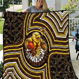 Hawthorn Hawks Quilt Indigenous Monochrome Dot Art Mascot Style TS04