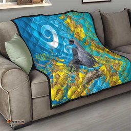 New Zealand Kokako Bird Quilt Maori Koru With Kowhai Flowers LT05