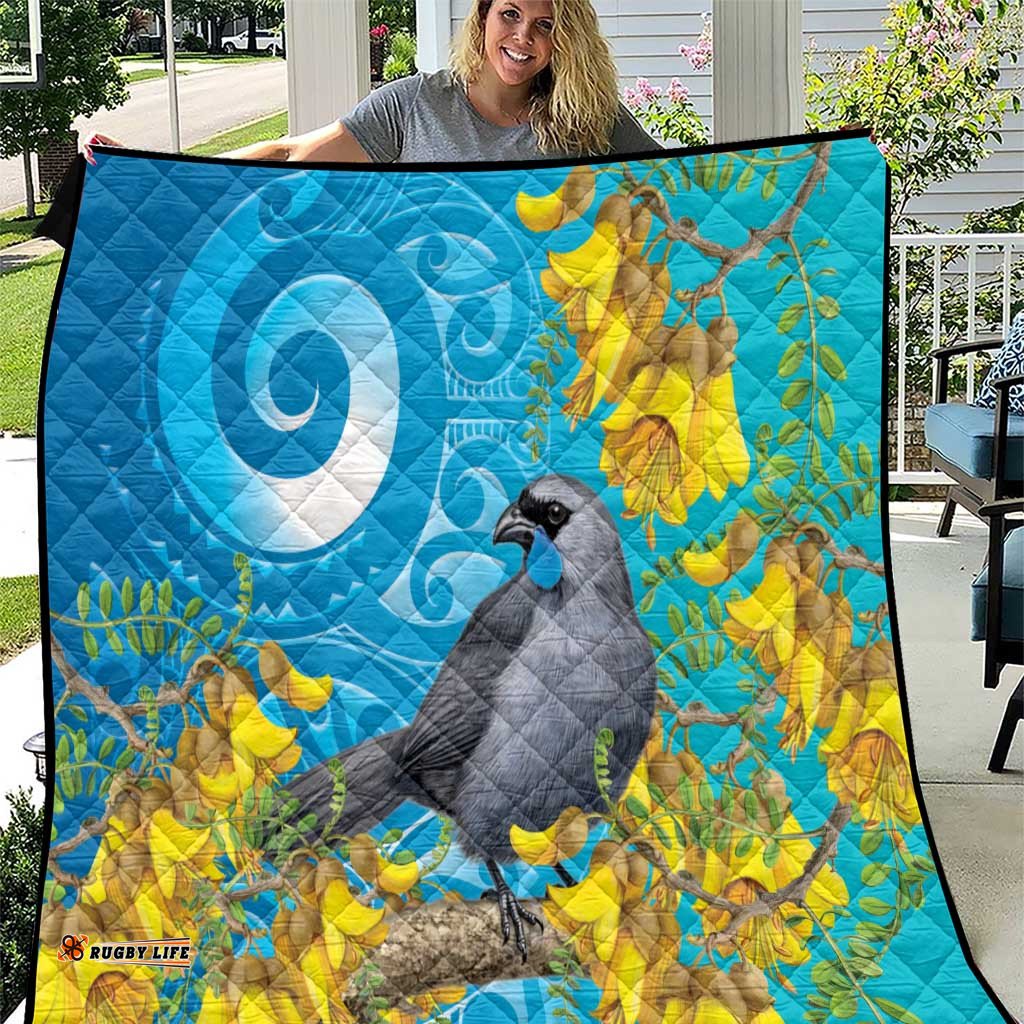 New Zealand Kokako Bird Quilt Maori Koru With Kowhai Flowers LT05