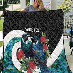 Personalised Valentine's Day New Zealand Quilt Tui Bird Couple Kowhaiwhai Mix Pohutukawa LT14