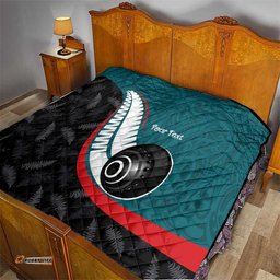 Personalised Aotearoa Lawn Bowls Quilt Maori and Silver Fern Sporty Style Teal Color LT03