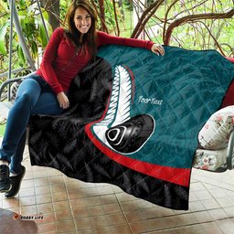 Personalised Aotearoa Lawn Bowls Quilt Maori and Silver Fern Sporty Style Teal Color LT03